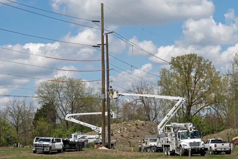 Pole-replacement service by South Florida Pole Setters near me, with cranes and trucks at work in Stuart, FL.